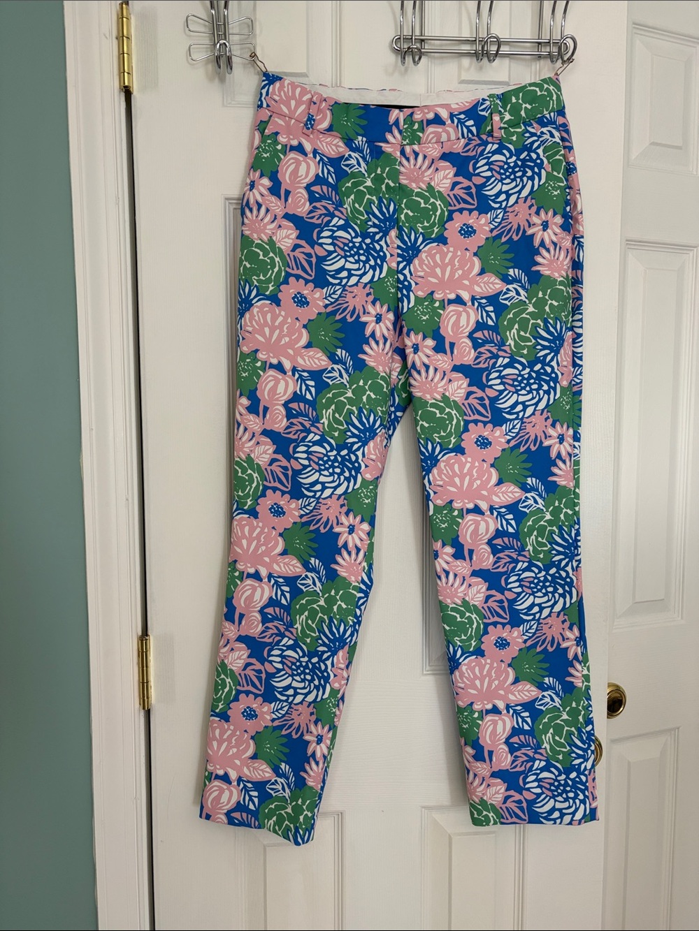 Tory Sport Blue Pink Green Floral Cropped Pants Size 2